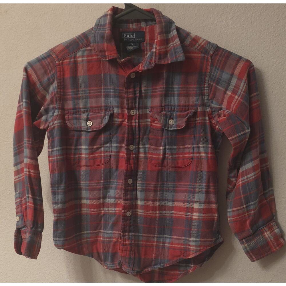 Ralph Lauren Polo Boys Button Down Plaid Flannel Plaid Shirt Size Size 5